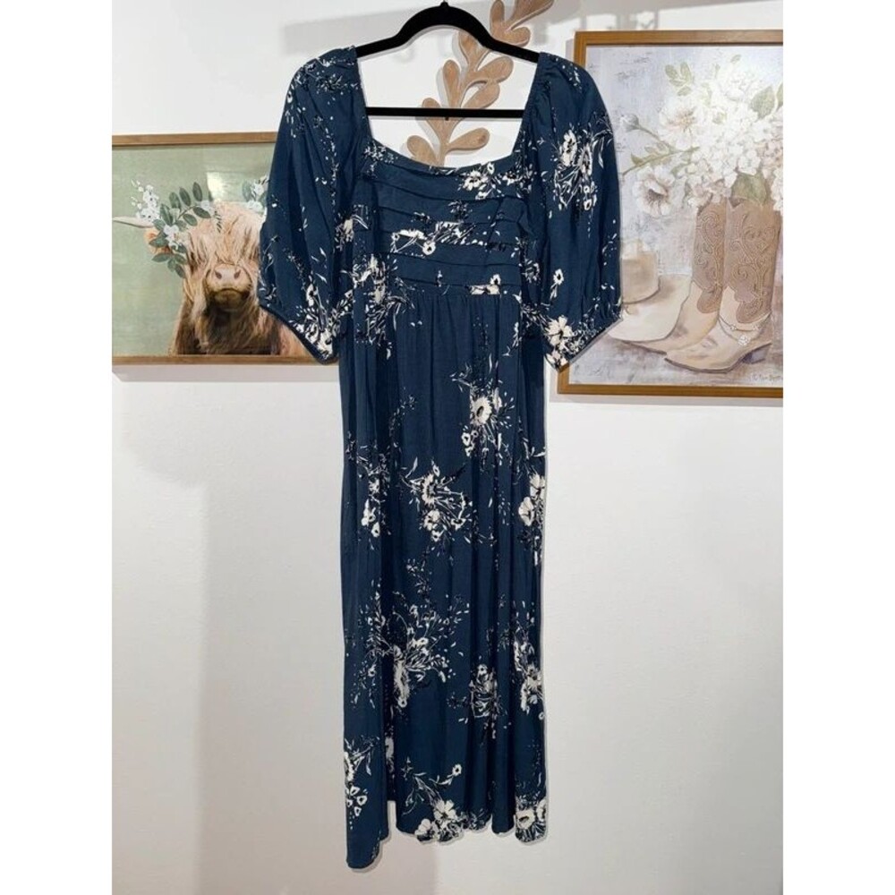 Navy blue floral midi dress, size M